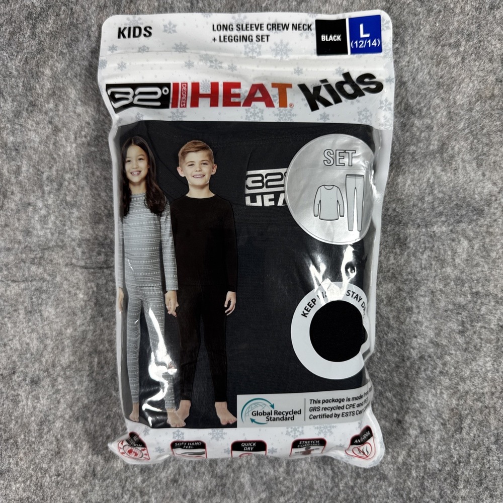 32 Degrees Heat Kids Long Sleeve Crew Neck & Legging Set Black Size L 12/14
